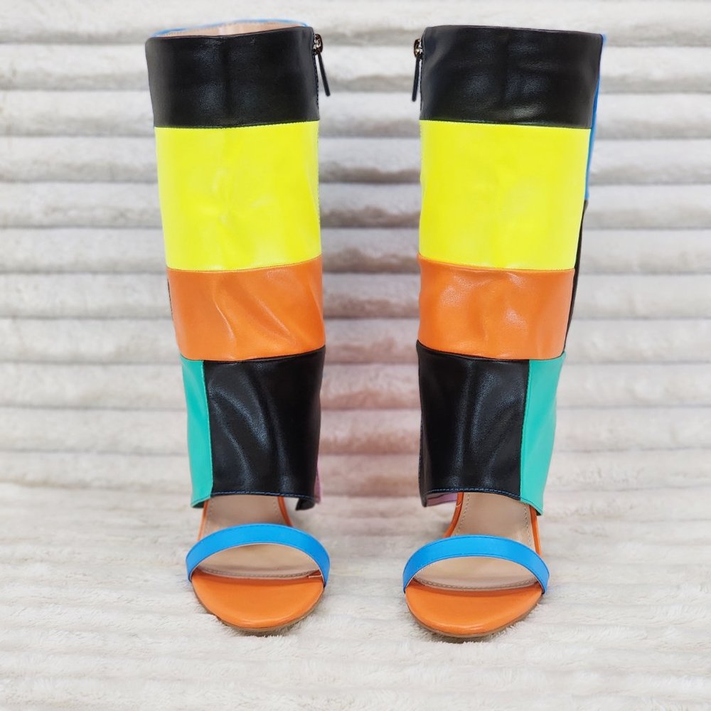 Paris Color Block Stiletto Fold Over Skirted Shootie Boot Sandals - Picture 12 of 15